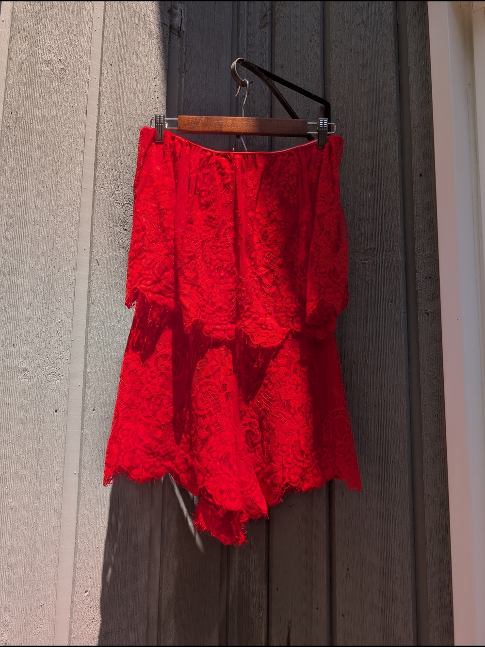 Lovers + Friends Red Lace Strapless Romper